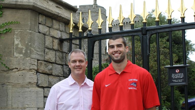 Seawolves head coach Steve Pikiell, left, and senior