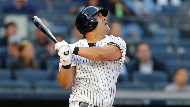 Kendrys Morales #36 of the Yankees flies out