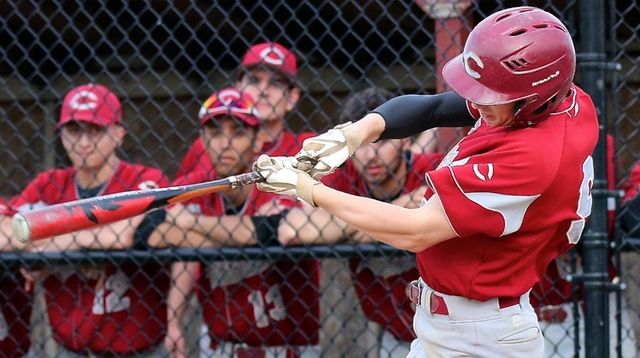 Clarke's Tyler Cox bloops a double to the