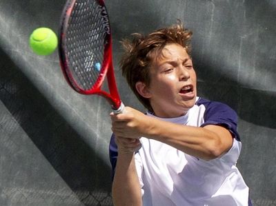 Stephan Gershfeld, Hewlett, plays doubles against Mikey Weitz