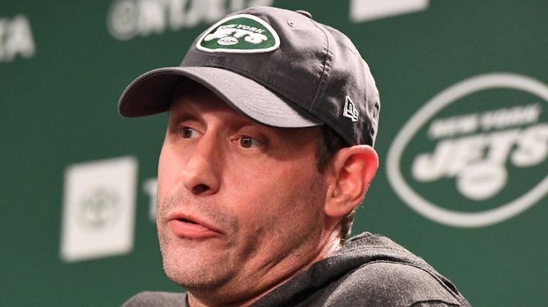 Jets coach Adam Gase answers questions from the