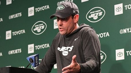 Jets head coach Adam Gase answers questions from