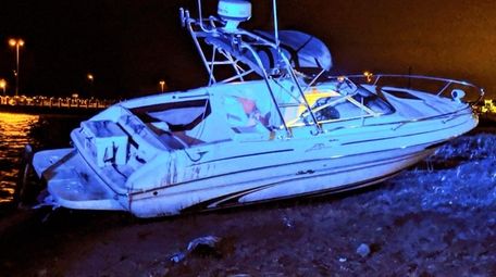 The beached boat in Bay Shore on Saturday
