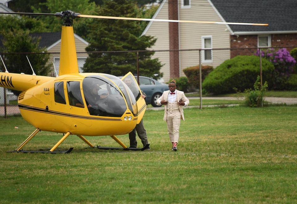 Eric Dennis, 18, arrived in a helicopter to