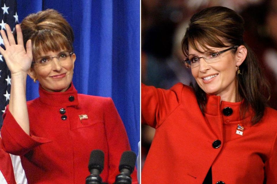 Tina Fey, left, and Sarah Palin.