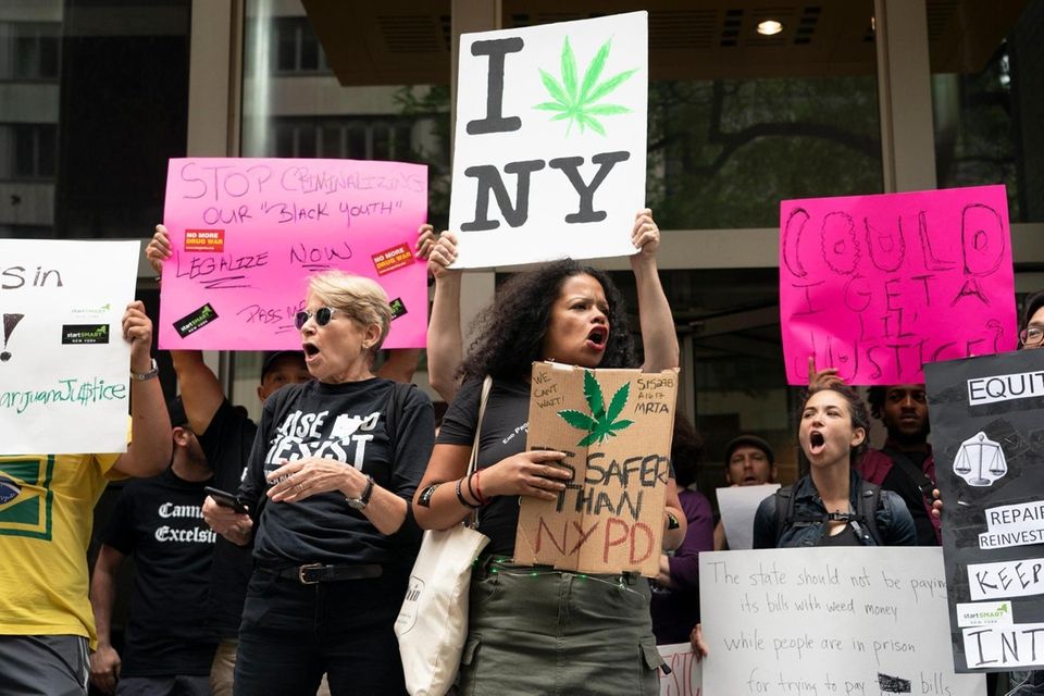 Marijuana legalization supporters rally outside of New York