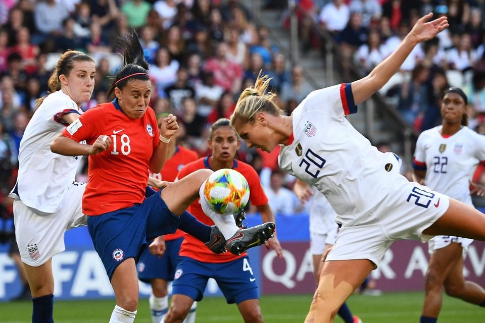 Chile defender Camila Saez vies with United States