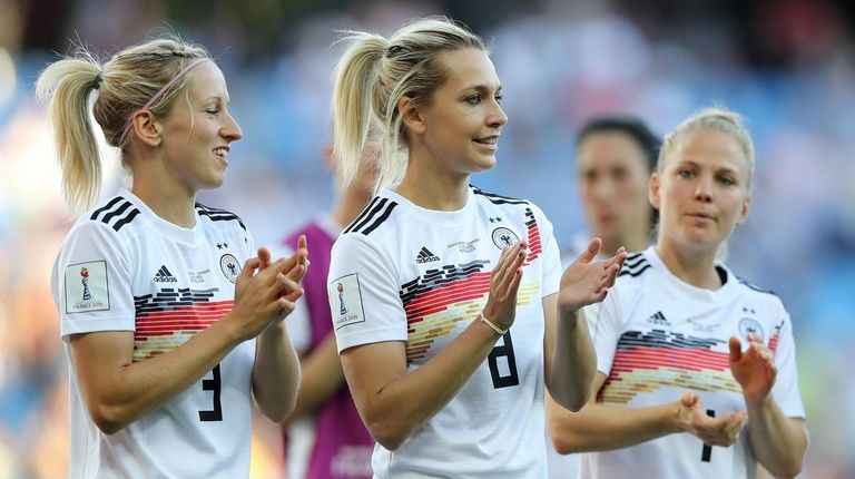 Germany's Lena Goessling applauds the fans after the