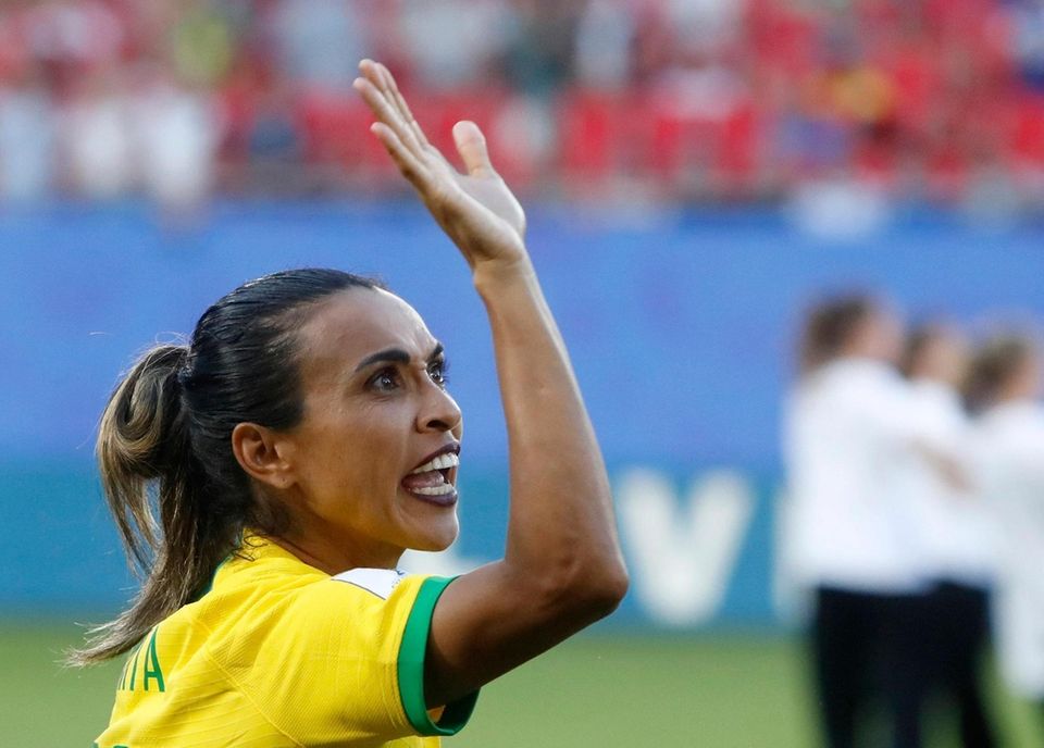 Brazil's Marta reacts before the Women's World Cup