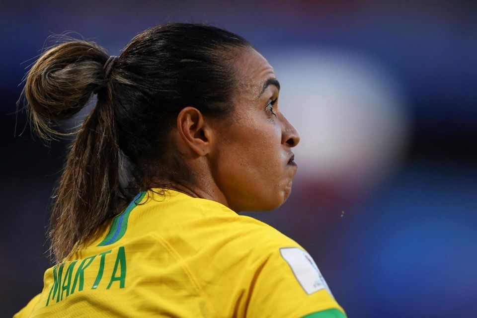 Brazil's Marta reacts during the Women's World Cup