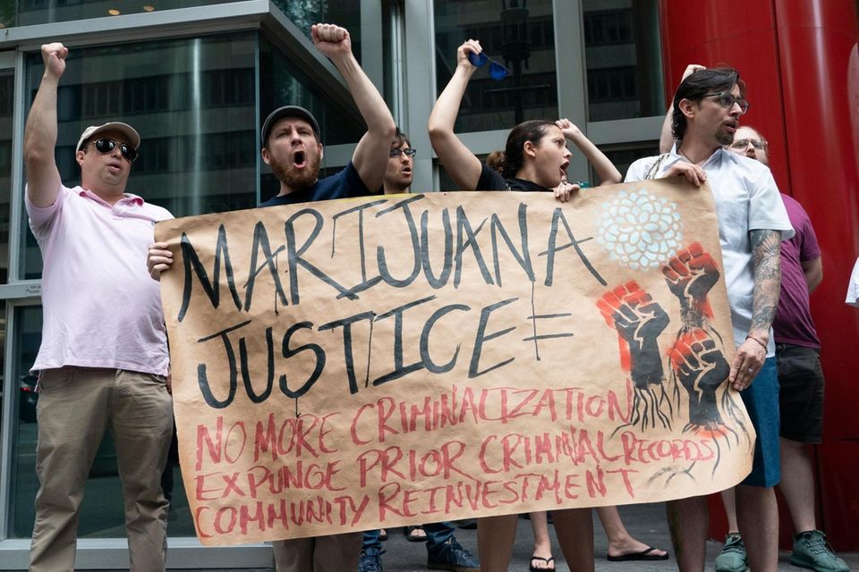 Marijuana legalization supporters rally outside of New York