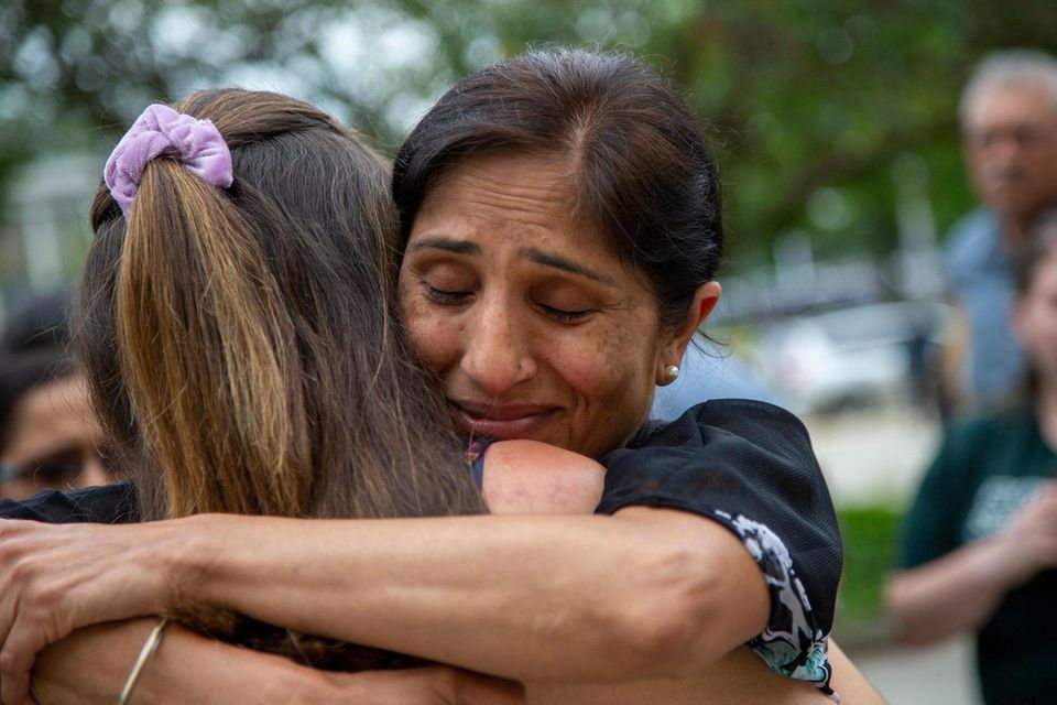 Kulvinder kaur, mother of Taranjit Parmar, reacts after