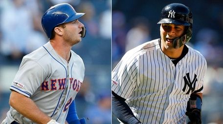 Mets first baseman Pete Alonso, left, and Yankees