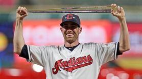 American League pitcher Shane Bieber, of the Cleveland