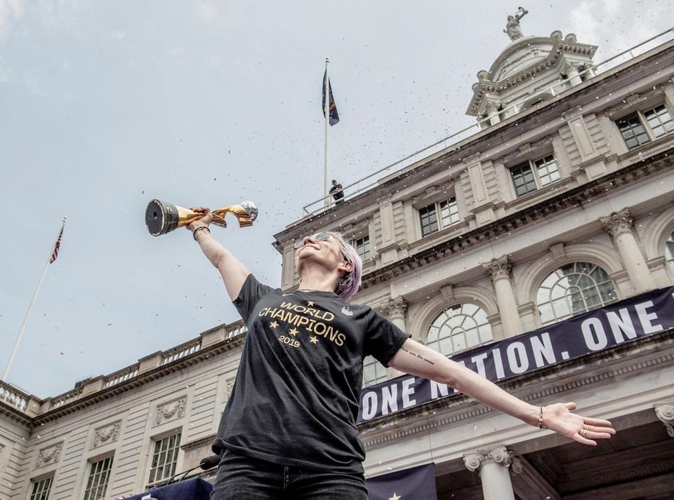 U.S. women's soccer team star Megan Rapinoe holds