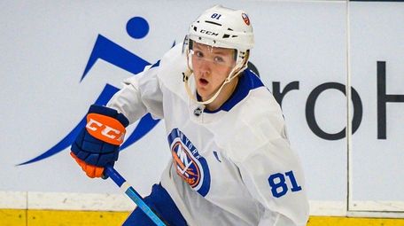 Simon Holmstrom skates during the Islanders' final day