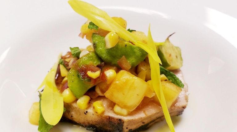Chili and balsamic-glazed pork loin with summer succotash