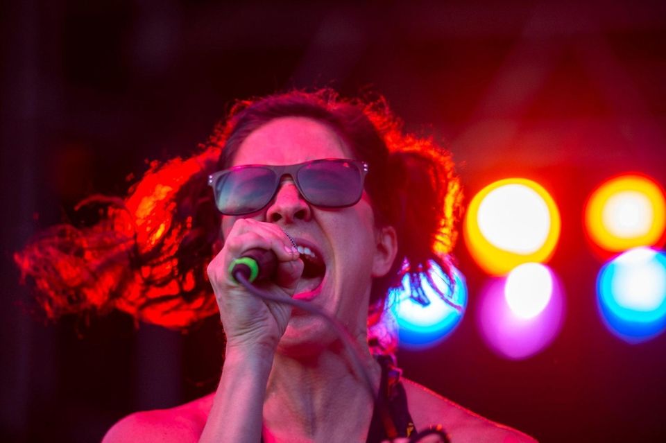 Singer Cian Coey performs with Dweezil Zappa at