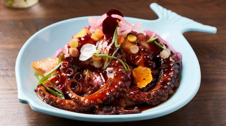 Grilled Florida octopus glazed with with a miso-soy