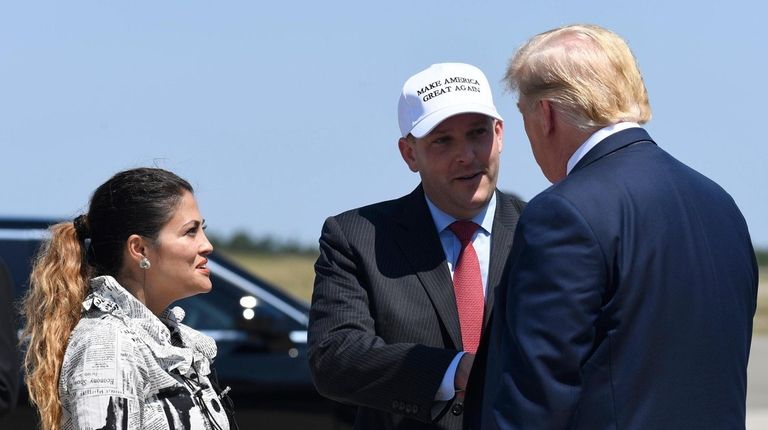 President Donald Trump greets Rep. Lee Zeldin (R-Shirley),