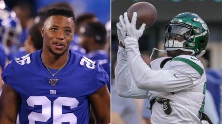 This Newsday composite image shows Giants running back
