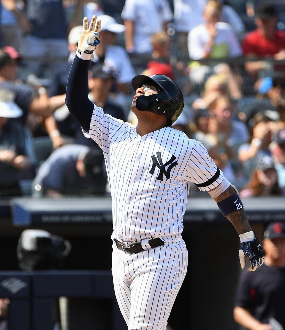 New York Yankees shortstop Gleyber Torres reacts as