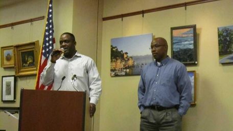Filmmakers Dedrick Johnson, left, and Lloyd Means introduce
