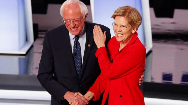 Sens. Bernie Sanders and Elizabeth Warren at a