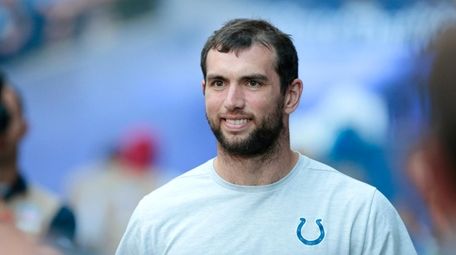 Indianapolis Colts quarterback Andrew Luck watches during the
