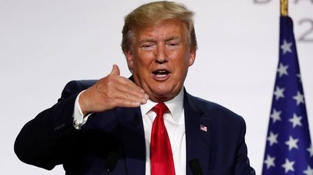 President Donald Trump speaks during the final press