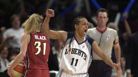 Teresa Weatherspoon of the Liberty reacts during Game