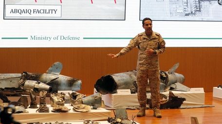 Saudi Defense Ministry spokesman Colonel Turki Al-Malik addresses