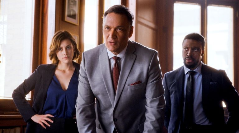 (l-r) Caitlin McGee as Sydney Strait, Jimmy Smits