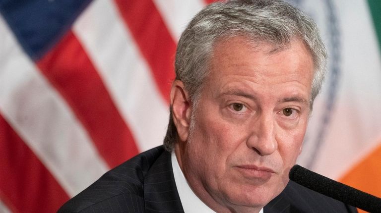 New York City Mayor Bill de Blasio takes