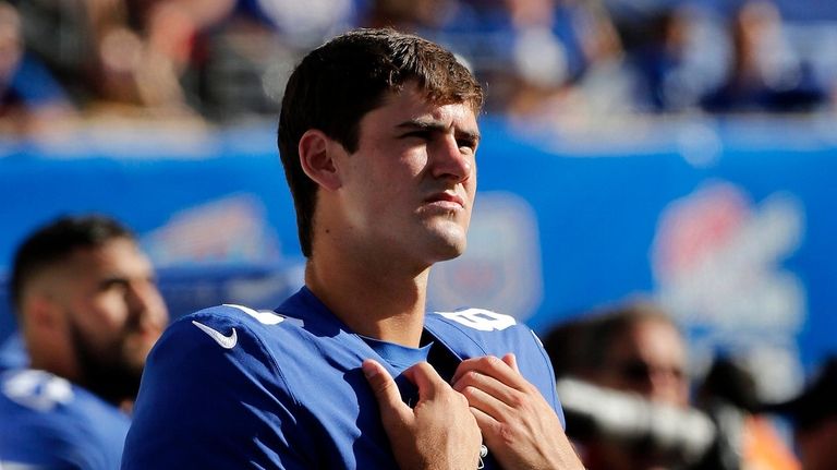 Daniel Jones of the Giants looks on during