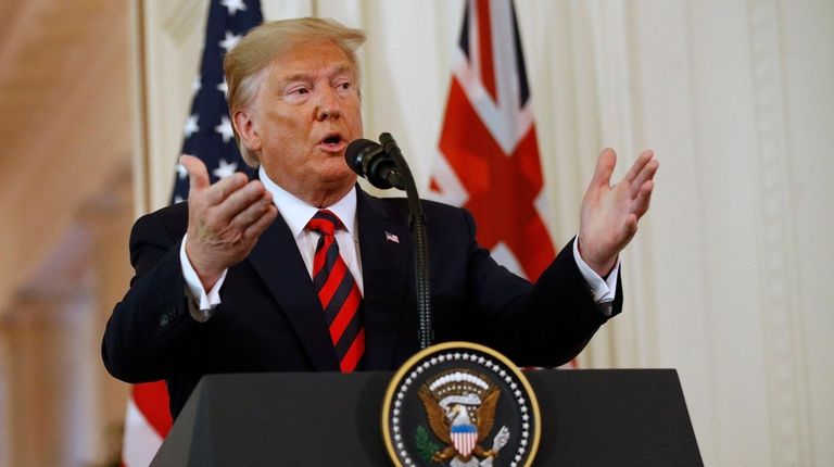 President Donald Trump speaks during a news conference