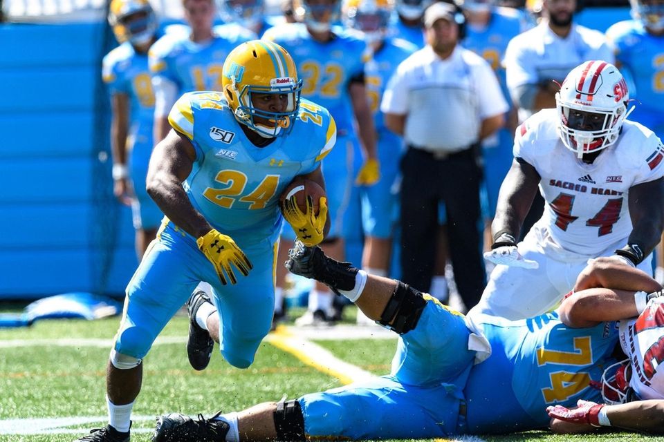 LIU running back Jonathan DeBique (24) looks for