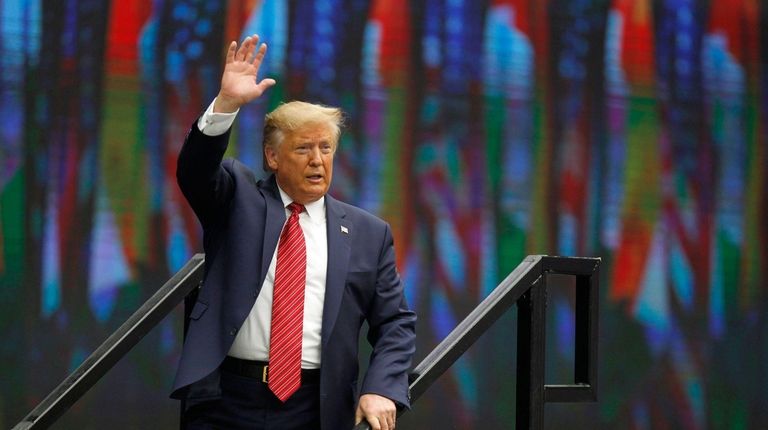 President Donald J. Trump speaks to a crowd