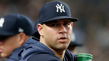 Gary Sanchez of the Yankees looks on from