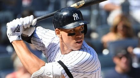 Yankees designated hitter Aaron Judge looks for his
