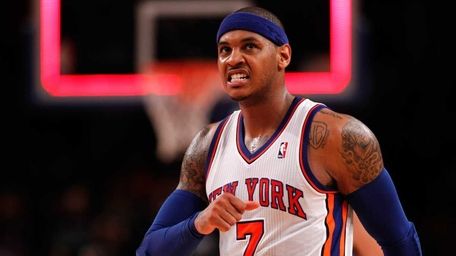 Carmelo Anthony of the New York Knicks reacts