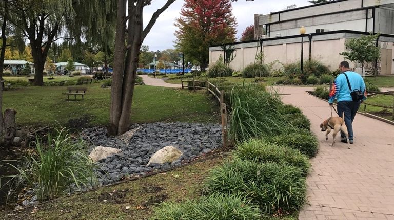 Stones were placed near a pond in Heckscher