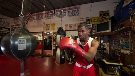 US Olympic boxer Jamel Herring, of Coram, hits