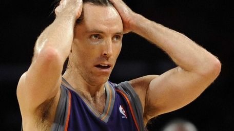 Phoenix Suns guard Steve Nash reacts during the