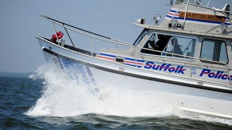 A Suffolk County Police Marine Bureau police boat