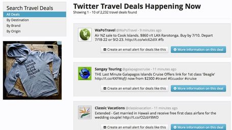 TripTwit.com searches travel deals on Twitter and emails