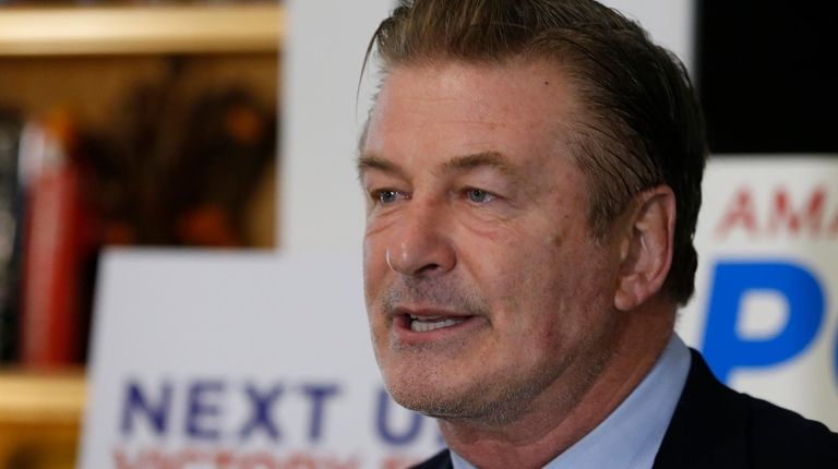 Alec Baldwin speaks to supporters of Amanda Pohl,