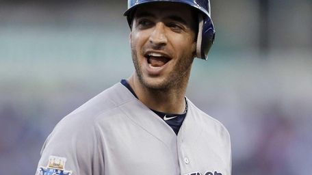 Ryan Braun of the Milwaukee Brewers reacts after