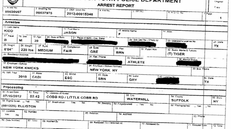 Arrest report for Jason Kidd produced by Southampton