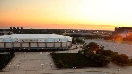 The Nassau Coliseum is seen from the roof